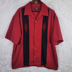 BC Ethic Mens XL Bowling Shirt Red Black Tribal Embroidered USA Made